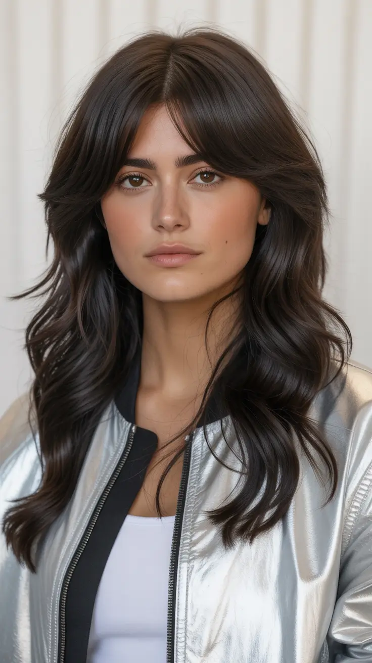 brunette hair color 2026 trends Soft Layered Brunette with Volume