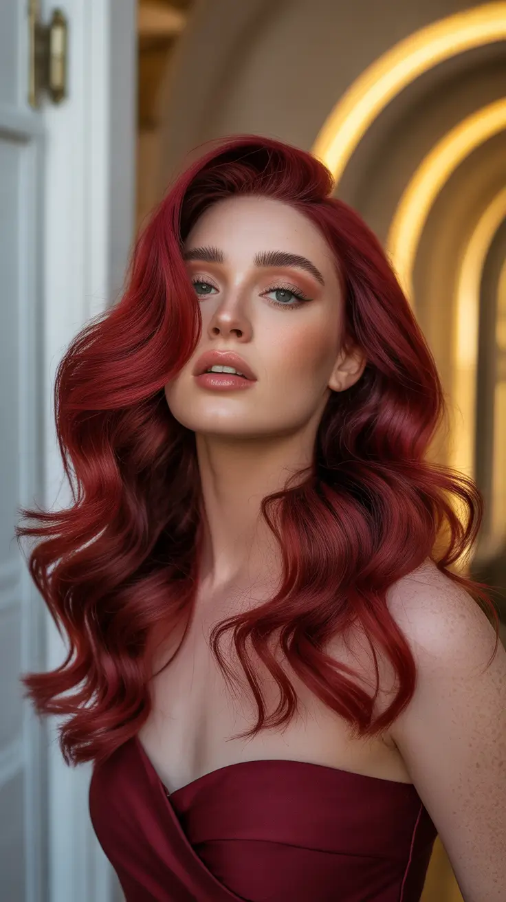 cherry red hair color 2026 Hollywood Curls