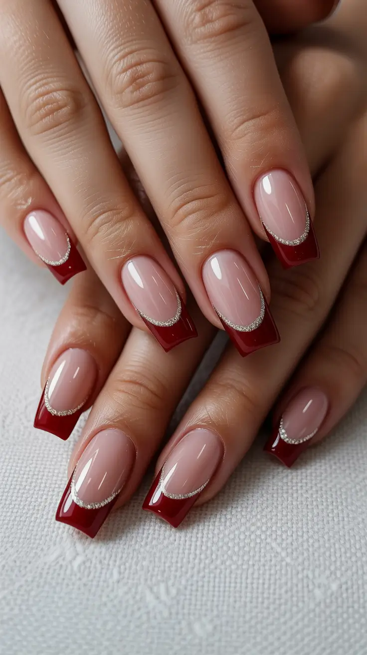 Chic Christmas Nails 2025 Ruby-Tipped French Elegance