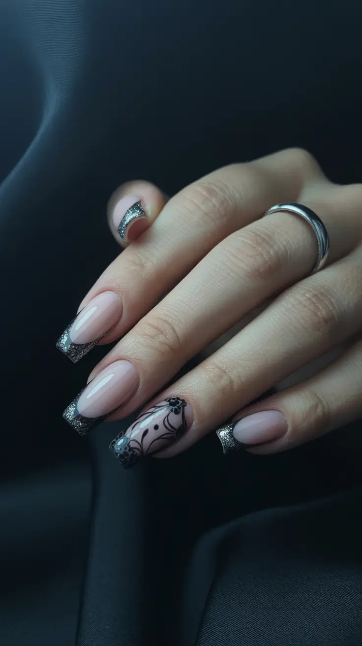 Chic Christmas Nails 2025 Midnight Floral Noir