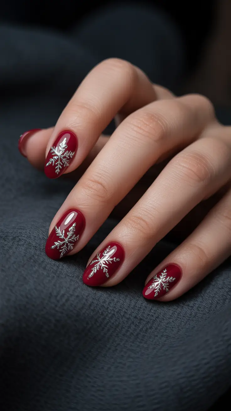 Chic Christmas Nails 2025 Crimson Frost Charm