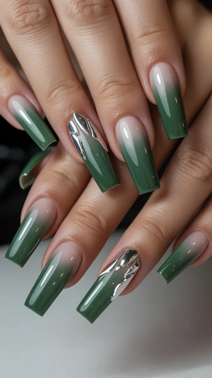 Chic Christmas Nails 2025 Silver Forest Glow