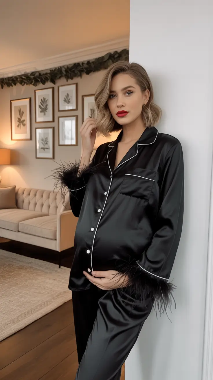 pregnancy outfits autumn winter Midnight Satin Elegance