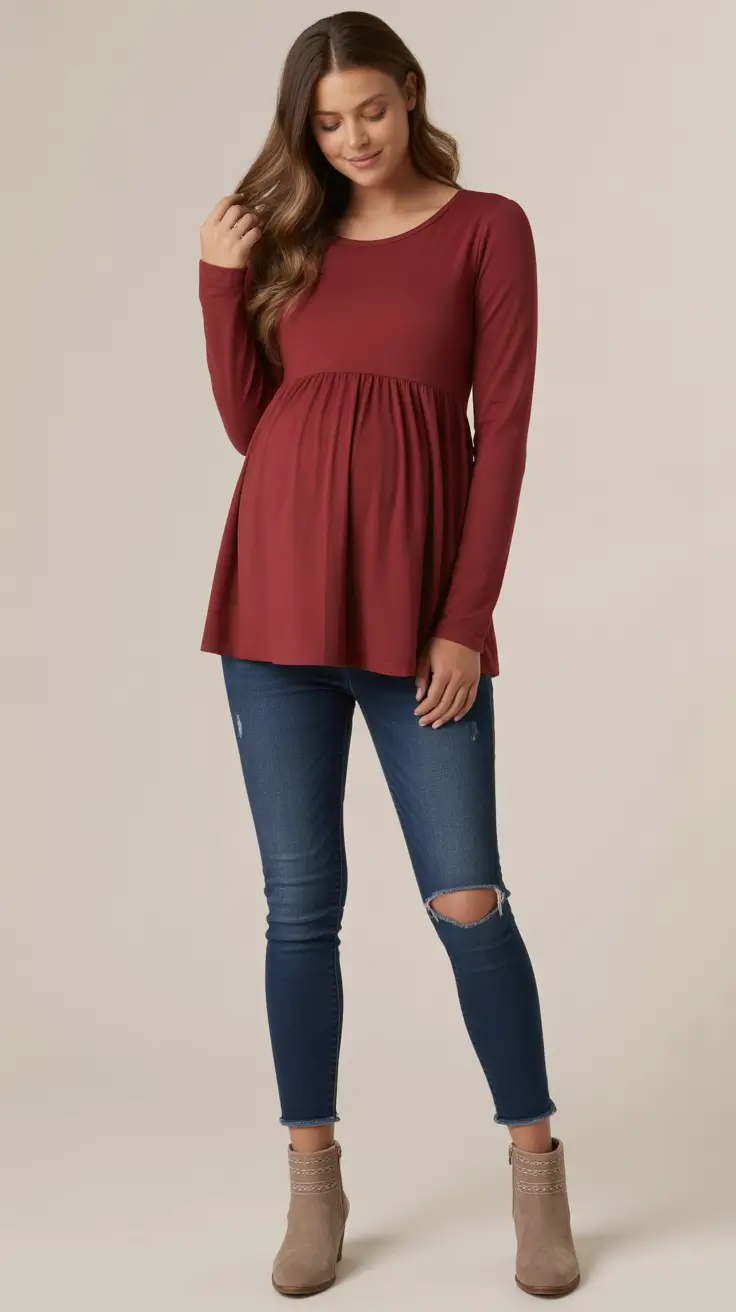 pregnancy outfits fall Wine-Toned Simplicity