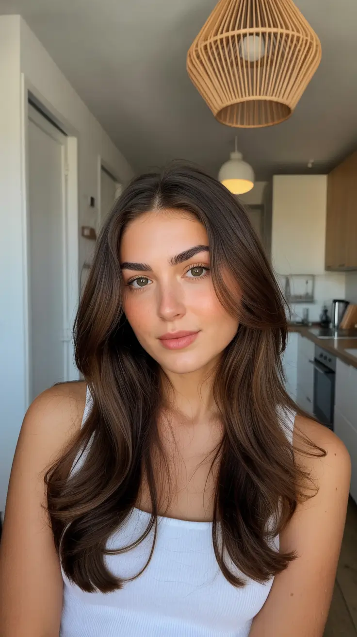 chocolate brown hair color 2026 Romantic Volume with Soft Chocolate Waves