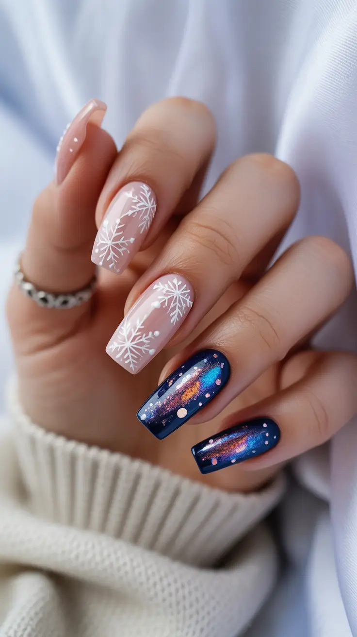 christmas nail art ideas 2025 galaxy winter wonderland