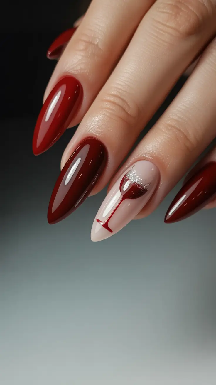 christmas nail art ideas 2025 wine glass glow