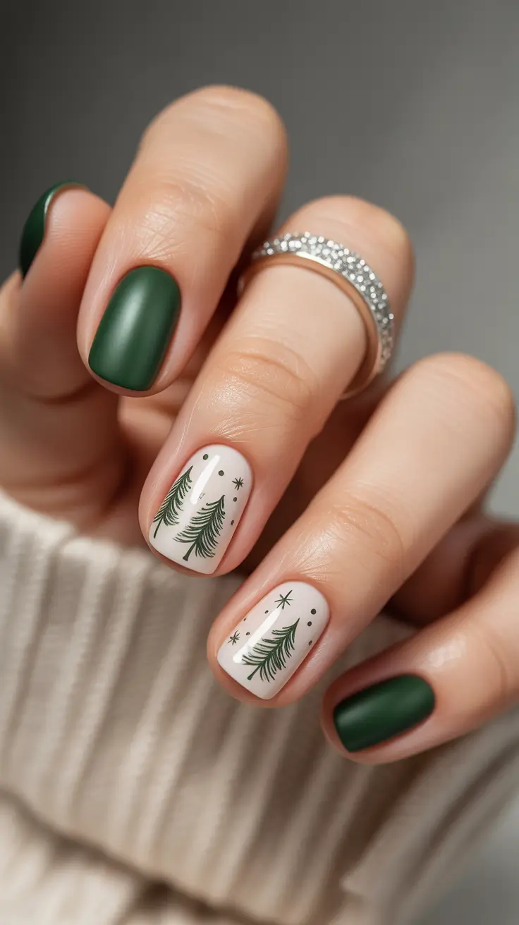 christmas nail art ideas 2025 winter pines minimalism
