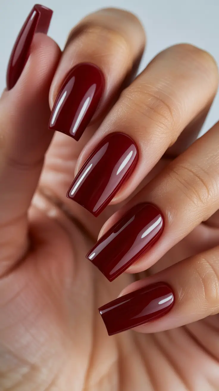 christmas nail art ideas 2025 classic crimson shine
