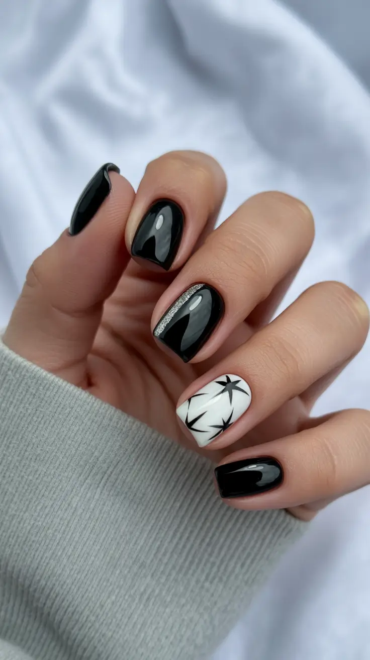 christmas nail art ideas 2025 midnight starburst