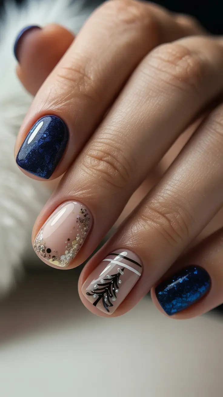 christmas nail art ideas 2025 midnight snowfall