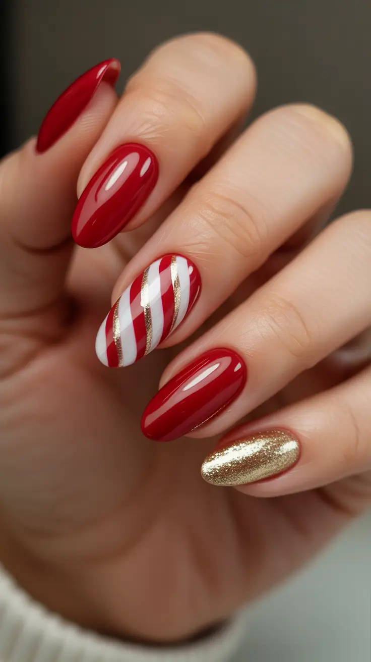 christmas nail art ideas 2025 golden candy twist