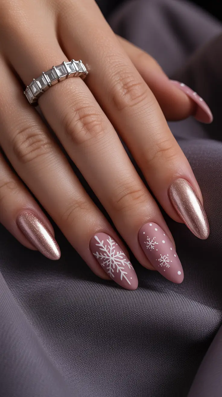 christmas nail art ideas 2025 frosted rose snowflakes