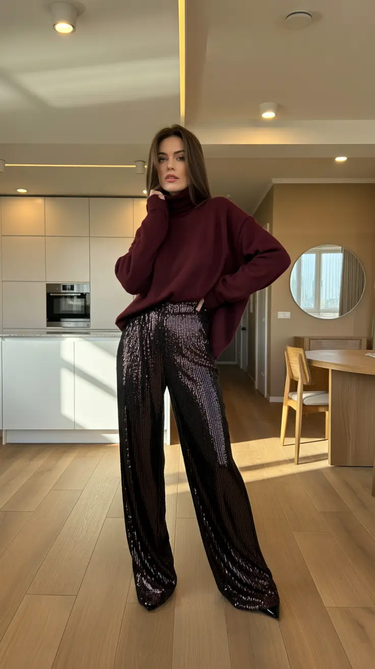 Christmas Party Outfits 2025 Burgundy Comfort with a Twist