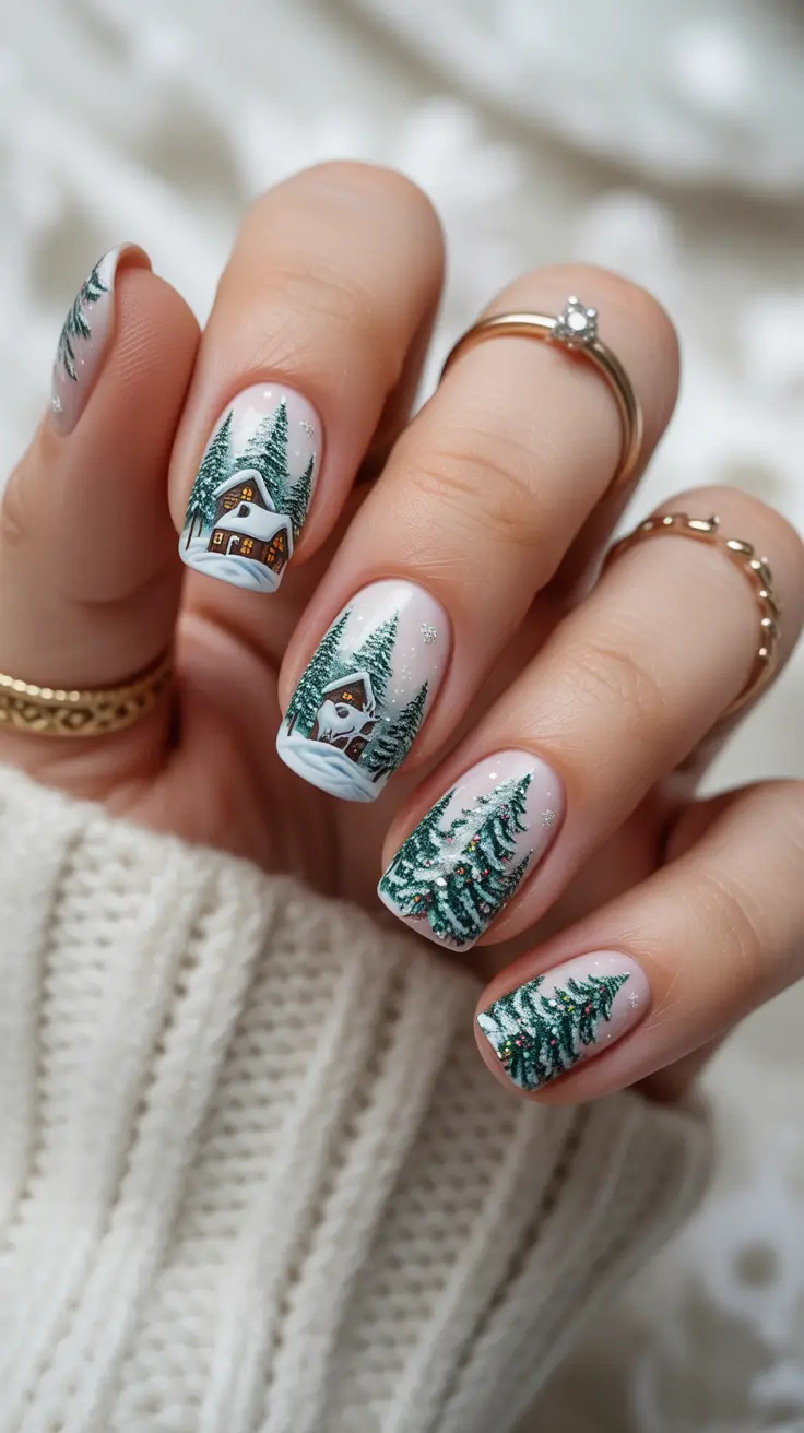 christmas tree nails ideas 2025 snowy chalet charm