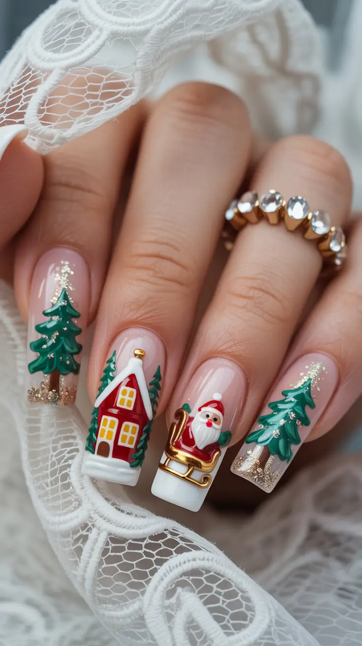 christmas tree nails ideas 2025 santas cozy village