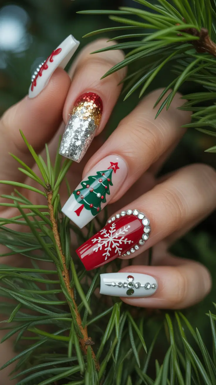 christmas tree nails ideas 2025 glam holiday mix