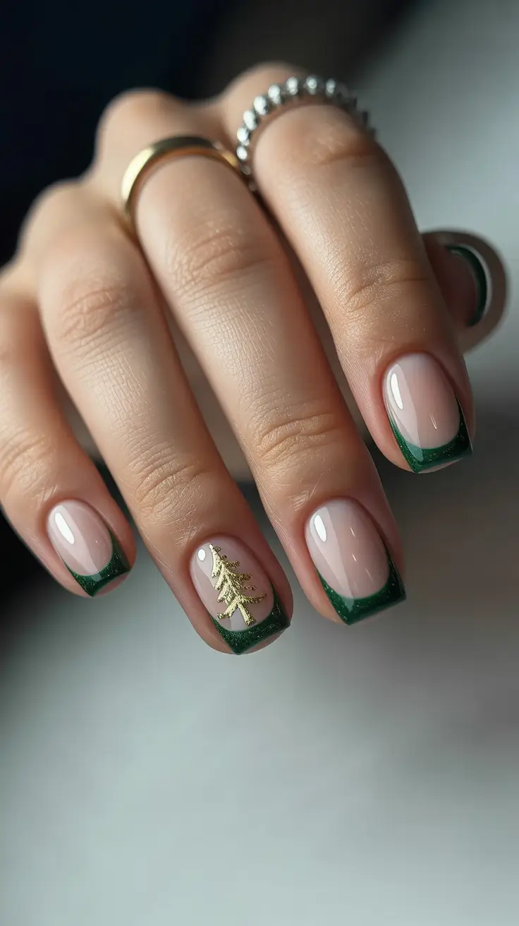 christmas tree nails ideas 2025 golden french evergreen