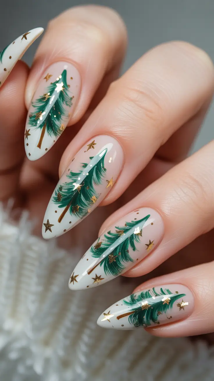 christmas tree nails ideas 2025 elegant evergreen fantasy