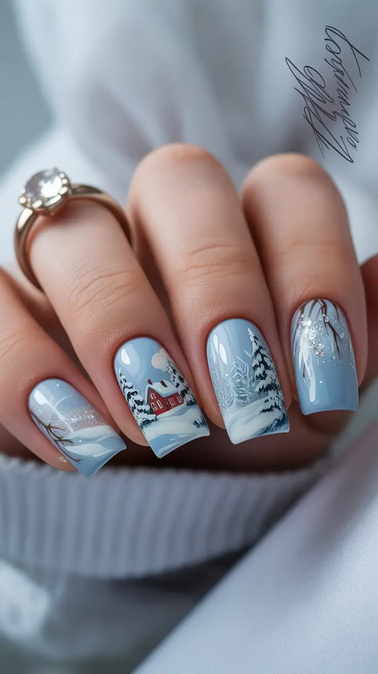 christmas tree nails ideas 2025 winter cabin serenity