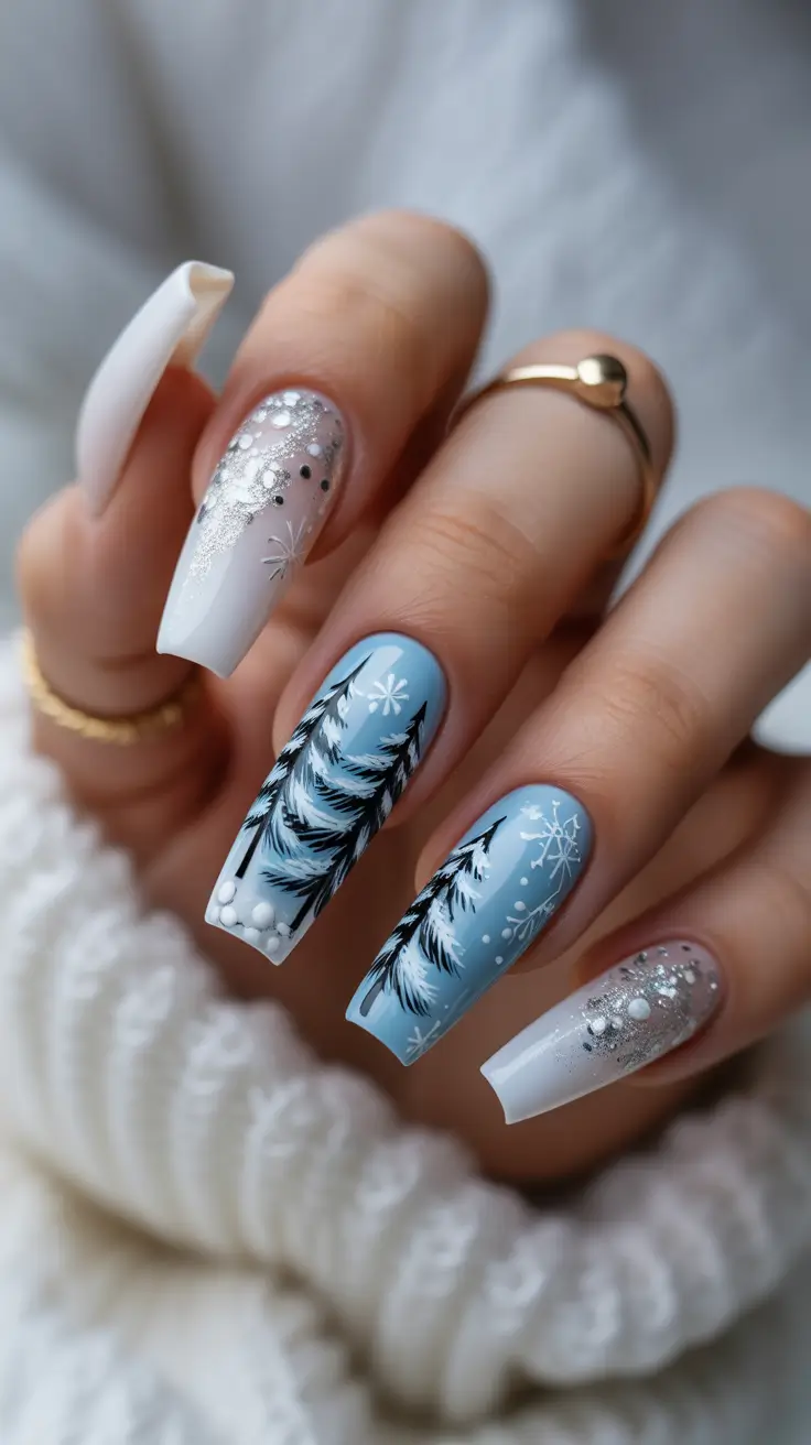 christmas tree nails ideas 2025 frosted branch dream