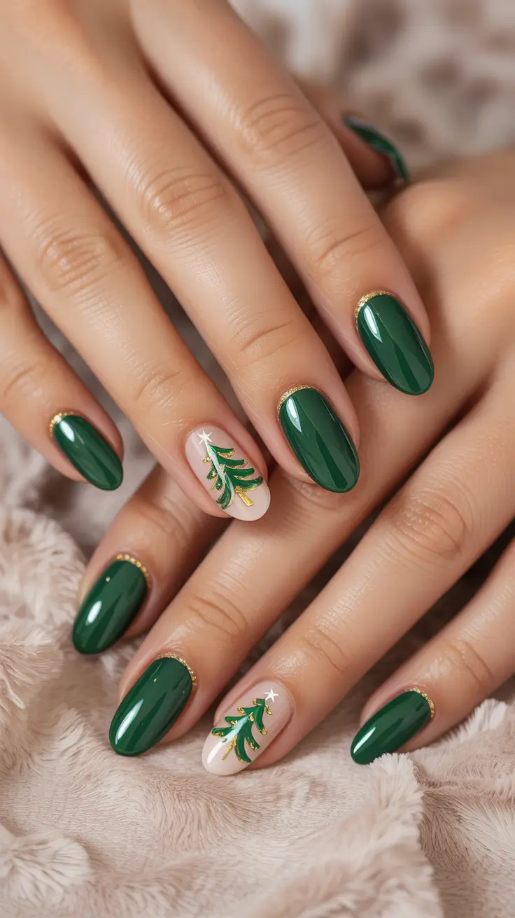 christmas tree nails ideas 2025 emerald minimalism