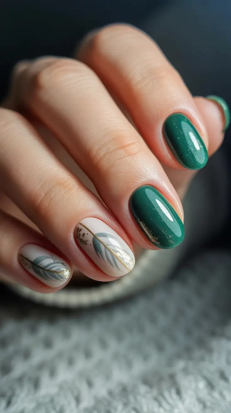 green christmas nails ideas Emerald Feather Grace