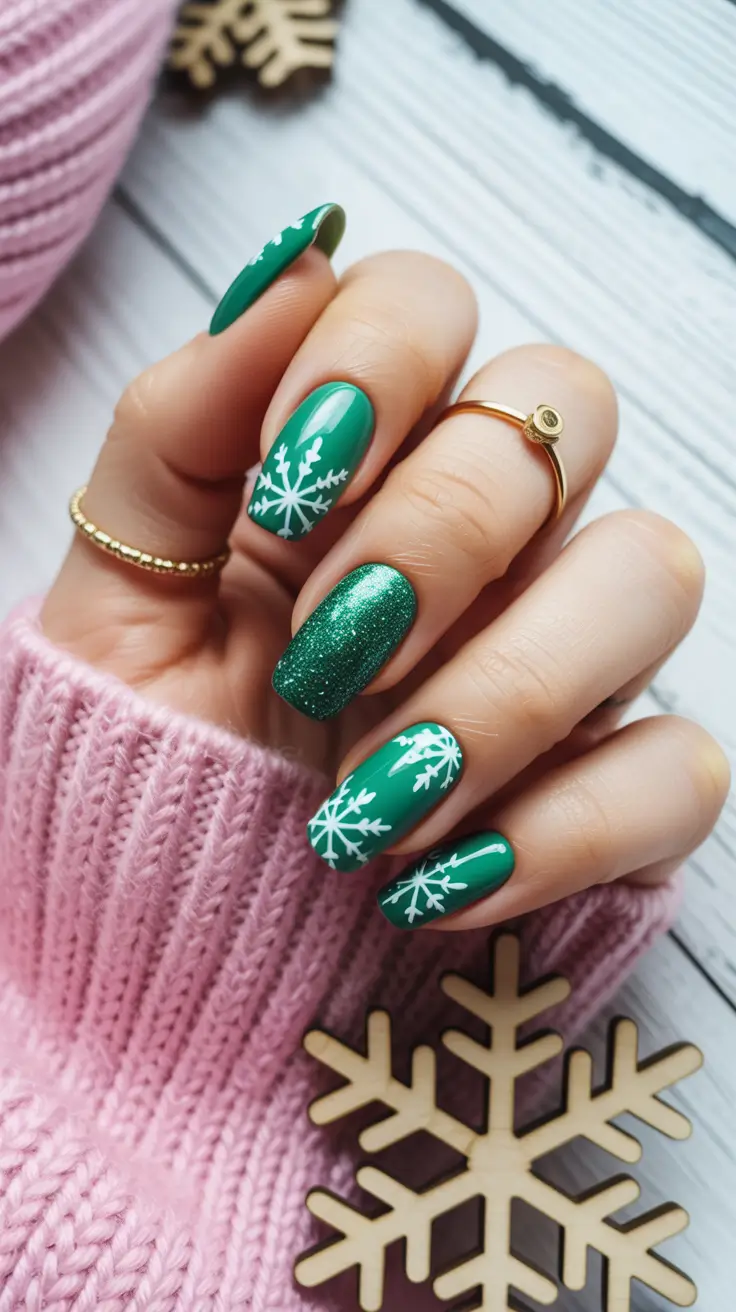 green christmas nails snowflake Snowflake Symphony