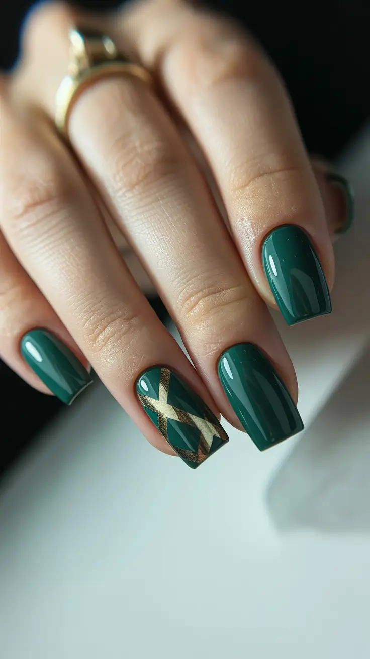 green christmas nails short square Modern Tartan Touch