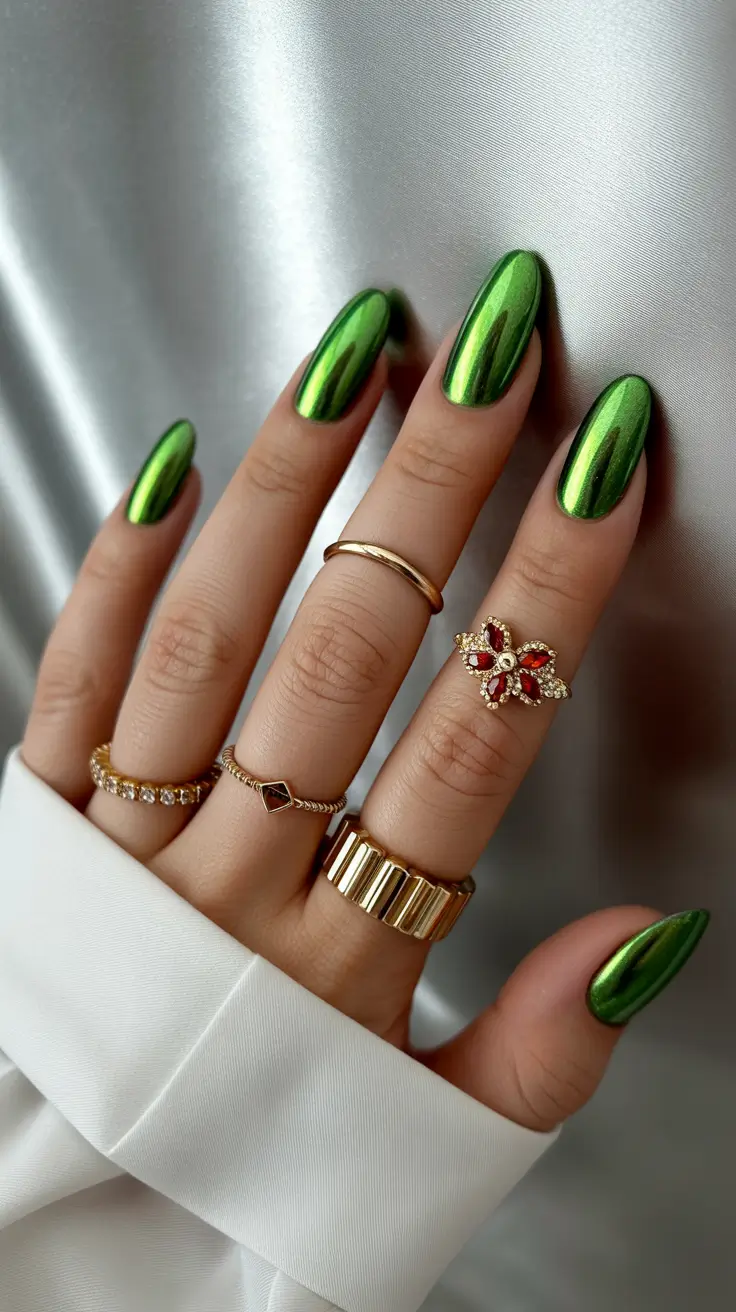 green christmas nails designs Holiday Chrome Shine