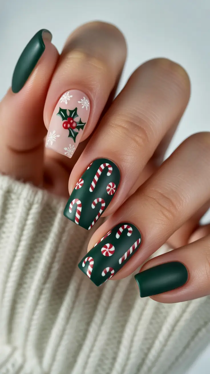 green christmas nails holidays Candy Cane Dreams