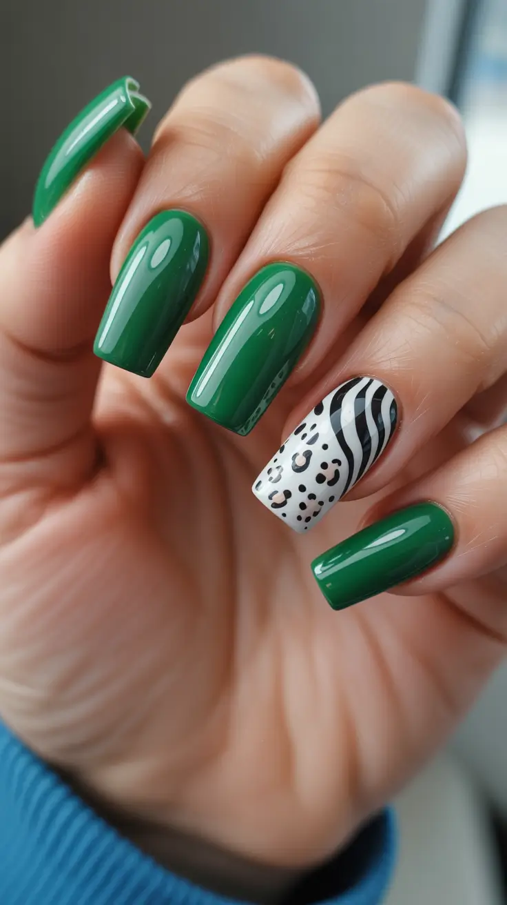 green christmas nails square Emerald Safari