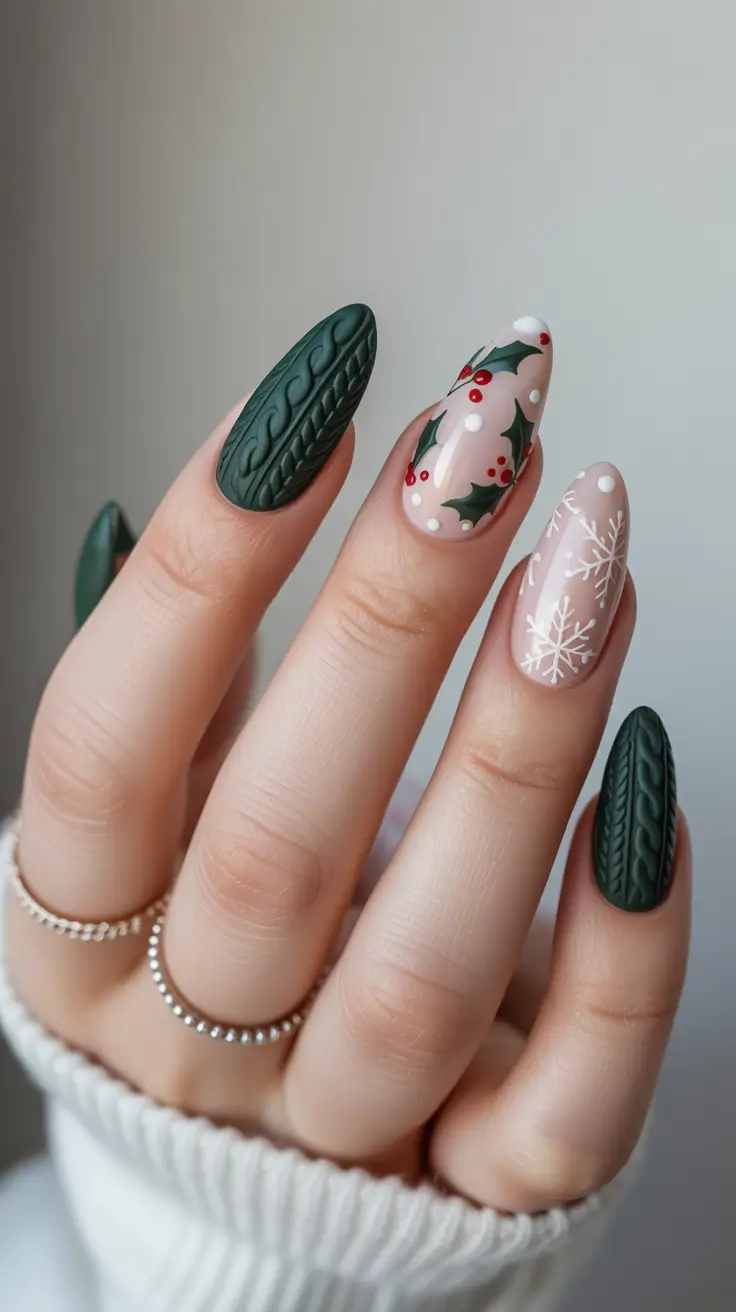 green christmas nails holidays short Cozy Sweater Season