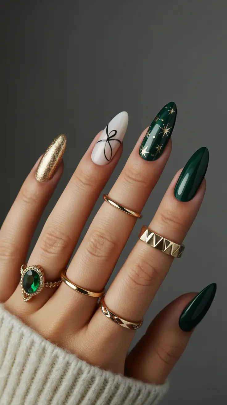 green christmas nails bow Golden Bow Dreams