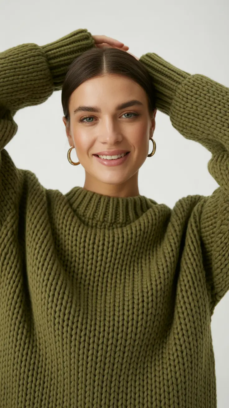 Cute sweater outfits 2026 Olive Cozy Charm