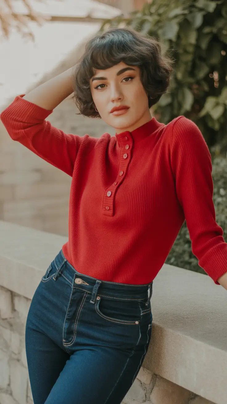 Cute sweater outfits 2026 Retro Red Confidence