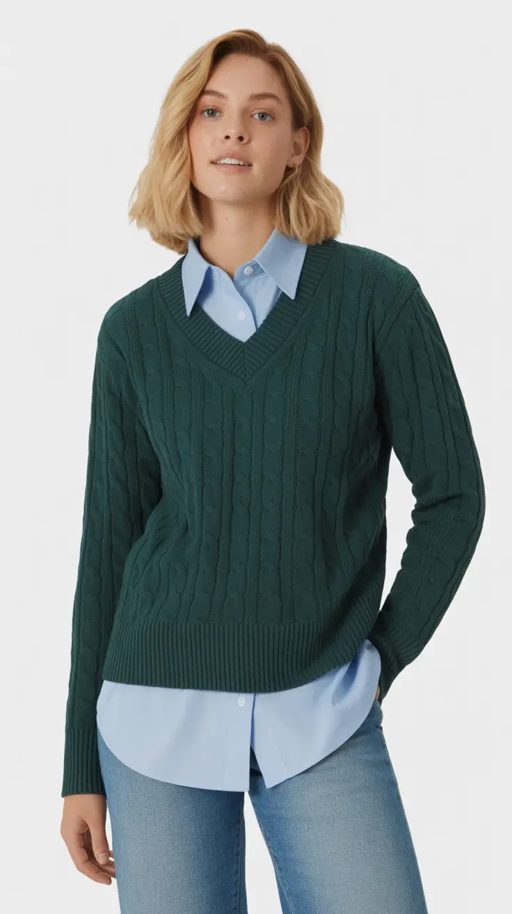 Cute sweater outfits 2026 Preppy Emerald Layers