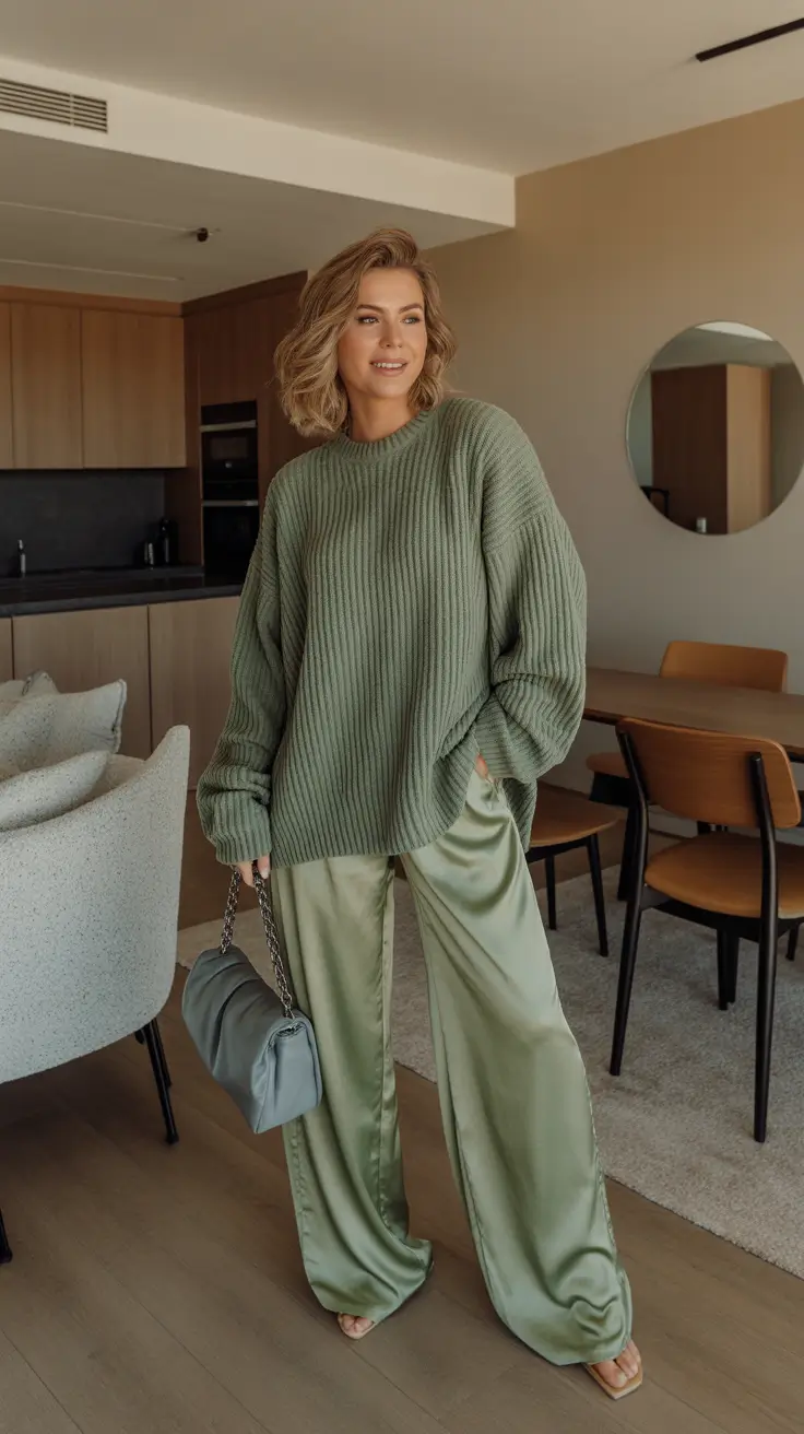 Cute sweater outfits 2026 Satin Sage Calm