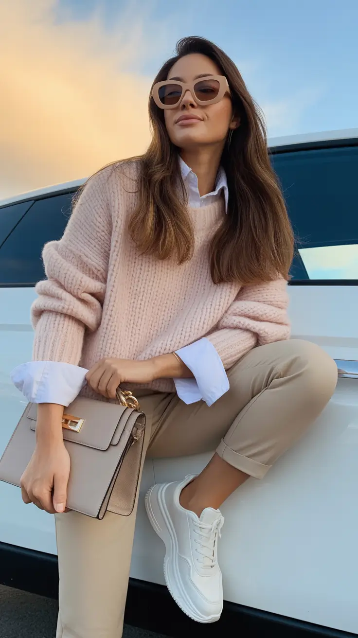 Cute sweater outfits 2026 Blush and Beige Classic