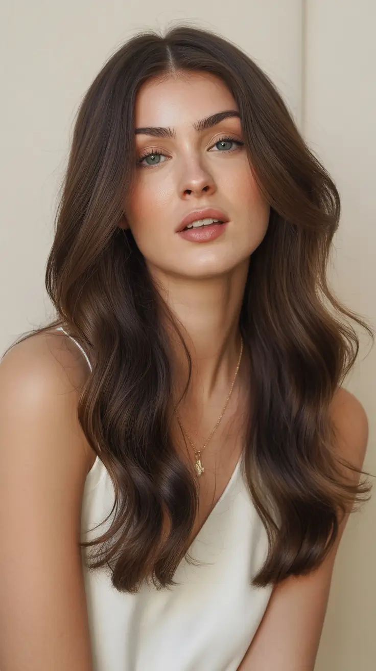 dark brown hair color 2026 Subtle Cinnamon Glow