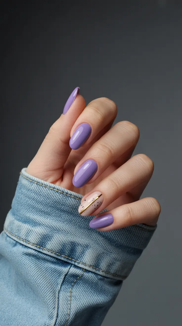 December nail colors lilac gold accent