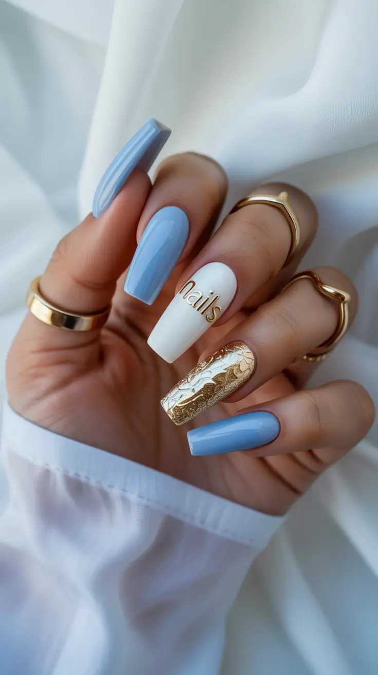 December nail colors blue white gold luxe