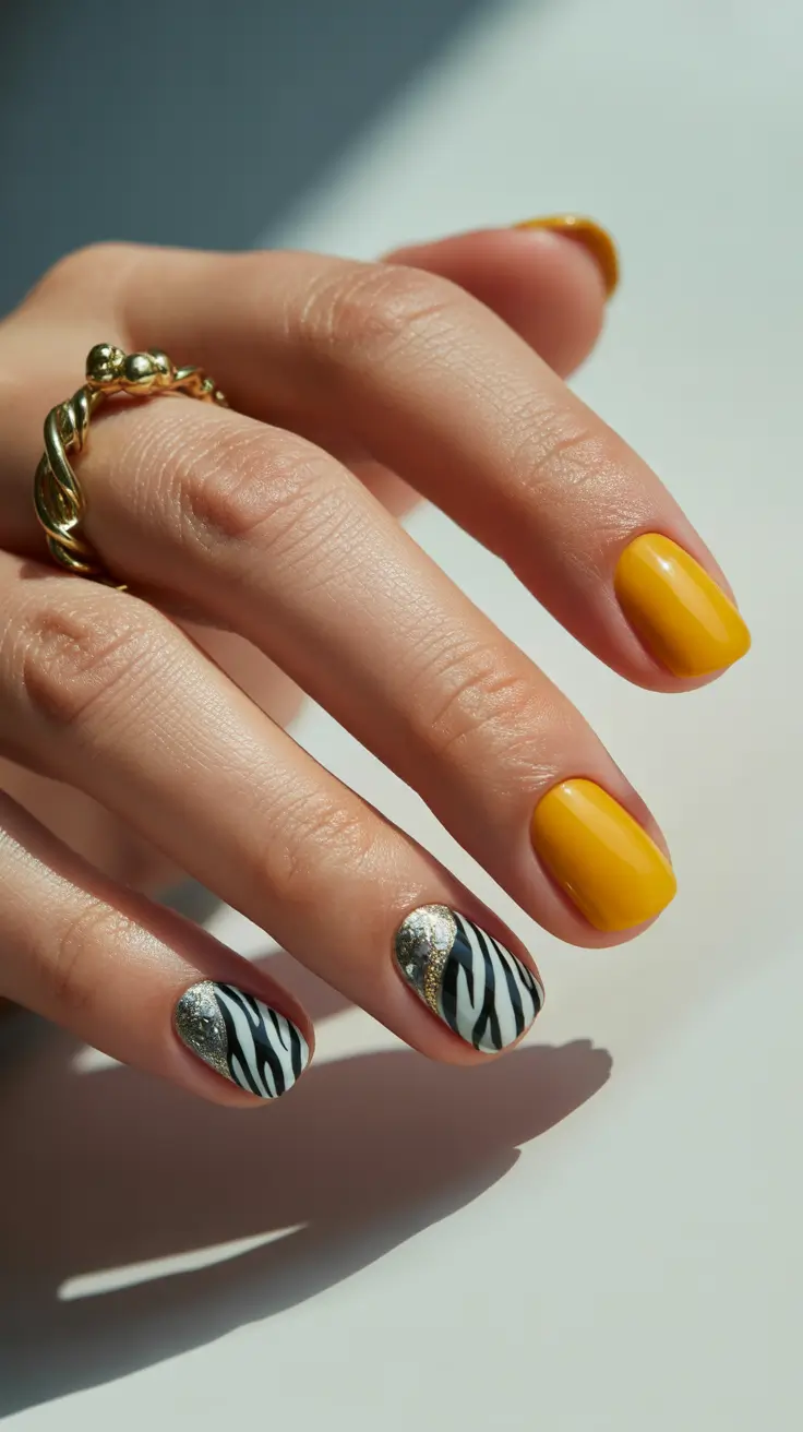 December nail colors ideas yellow zebra chrome