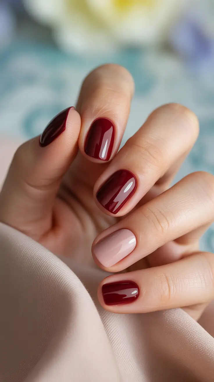 December nail colors red nude harmony