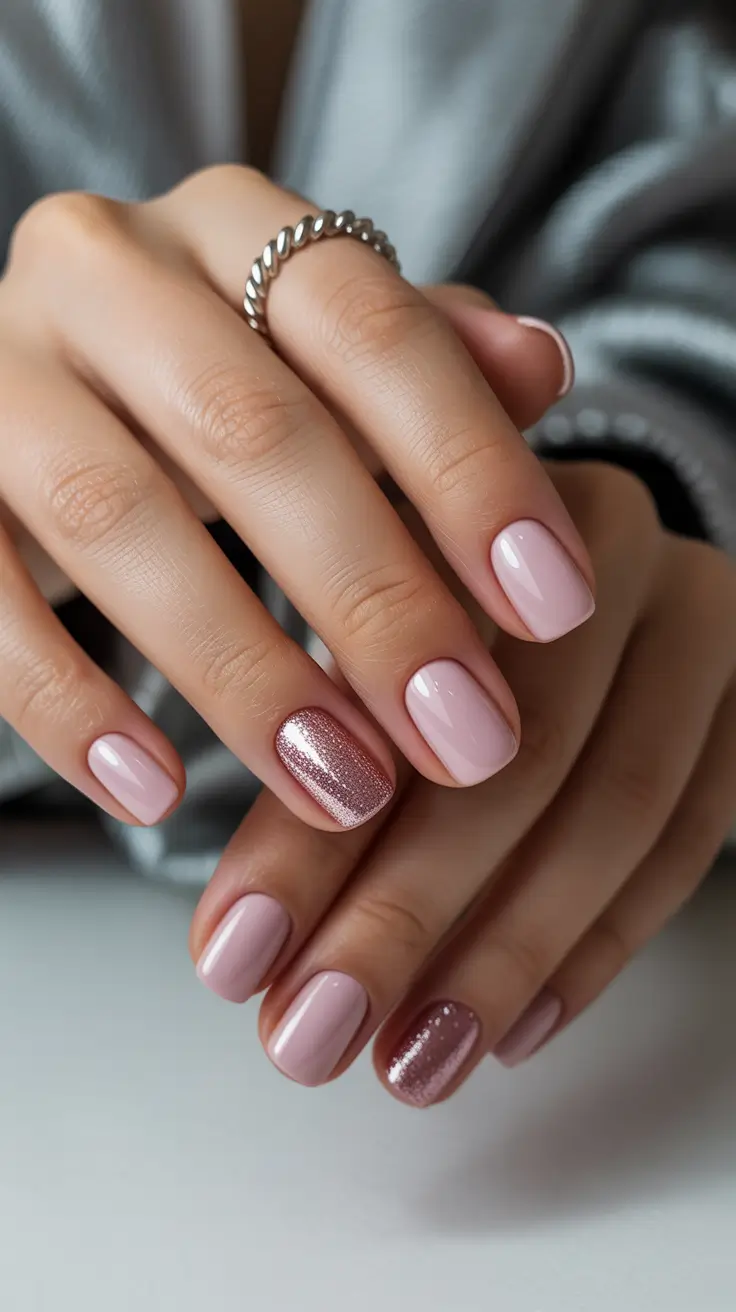 December nail colors rose gold sparkle accent