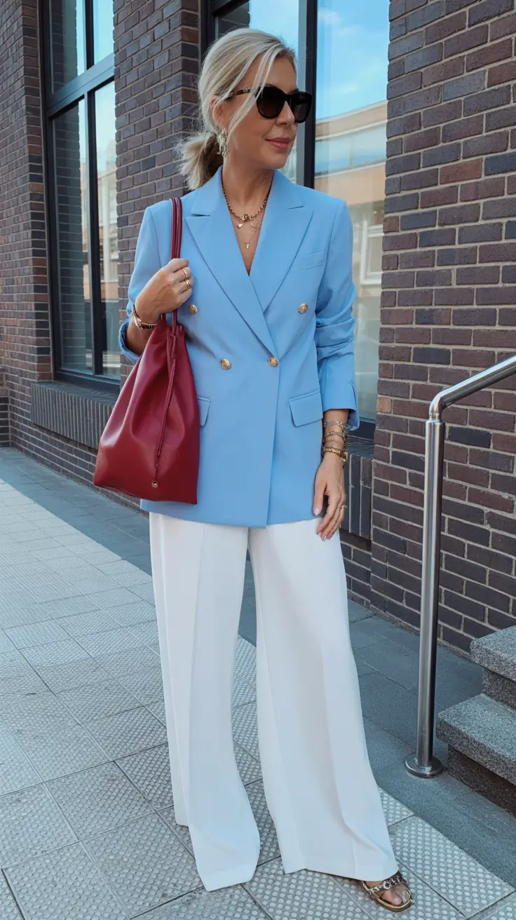 Elegant Outfits for Women Over 40 in 2026 Soft Power in Baby Blue