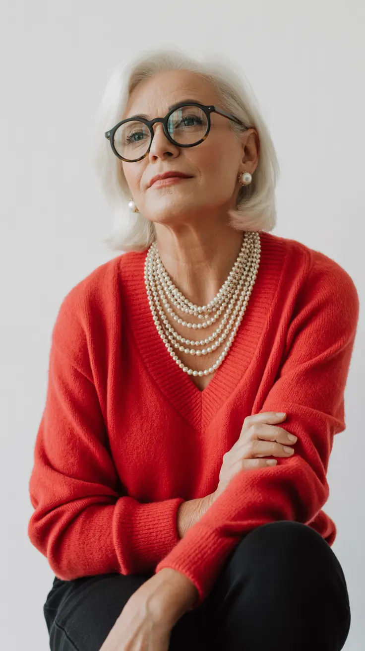 Elegant outfits for women over 50 in 2026 Red Sweater Grace
