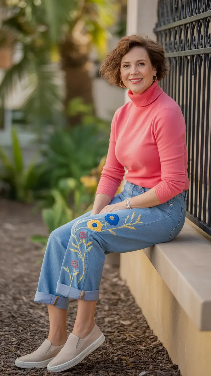 Elegant outfits for women over 50 in 2026 Playful Embroidery