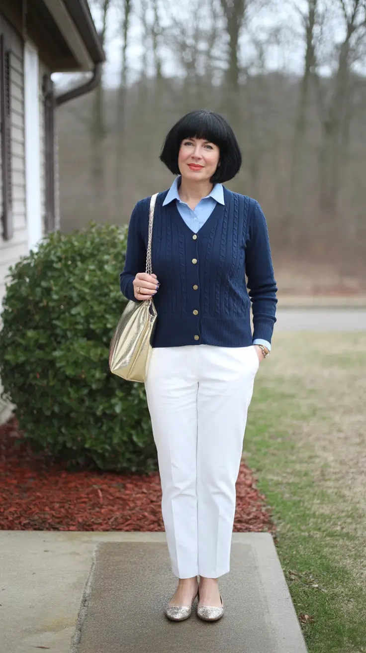 Elegant outfits for women over 50 in 2026 Preppy Layers with a Polished Touch