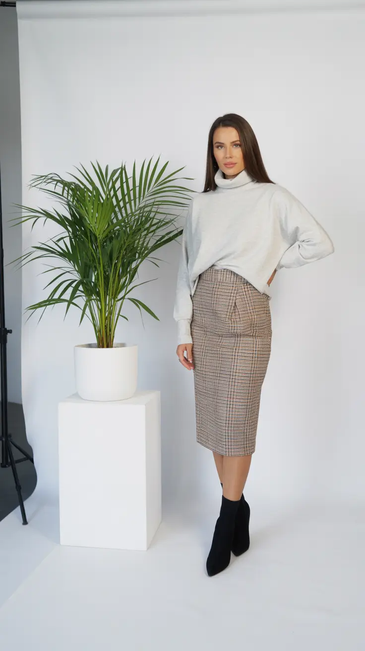 Elegant skirt outfits 2026 Modern Pencil in Check